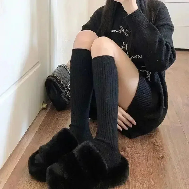 Women's Knit Knee High Socks, Soft Fuzzy