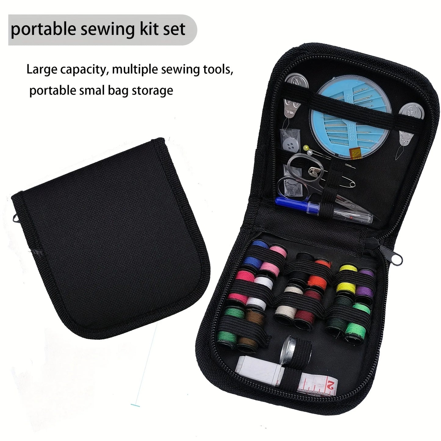 Travel Sewing Kit – Cotton Thread & Metal Tools, Large Capacity, OPP Bag for Home & Tailor Shops