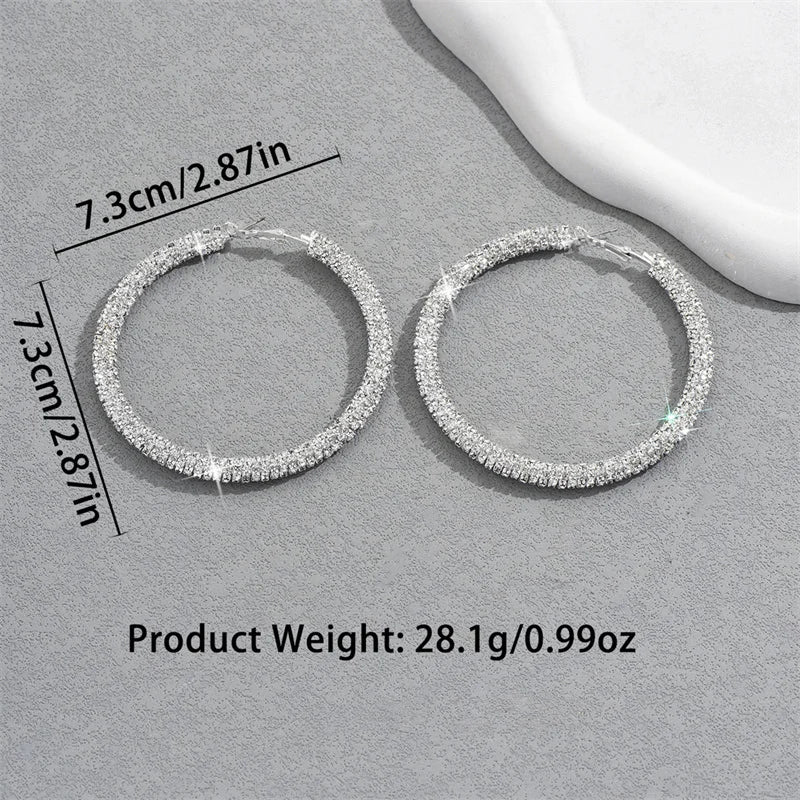 Women's Big Full Crystal Circle Hoop Earrings Fashion Party Wedding Accessory Boucle Oreille Femme Classic round Metal Earrings