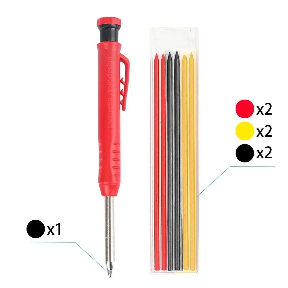 3Colors Refill 2.8mm Solid Carpenter Pencil Set Mechanical Pencil Cap Carpentry Marking Scriber Construction Woodworking Tools
