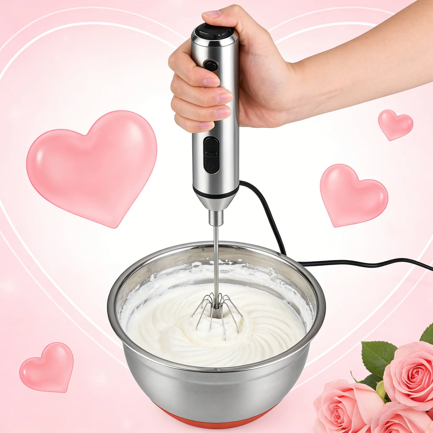 andheld Automatic Whisk, One Press Multi-Function Mixer for Eggs, Cream, Powder Drinks, Quick & Easy Kitchen Tool Valentine Gift