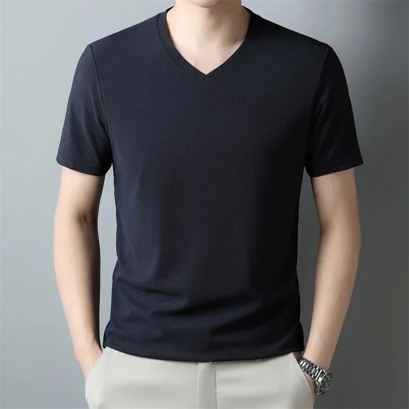 Men's Waffle V-Neck Tee - Short Sleeve, Soft Comfortable Summer