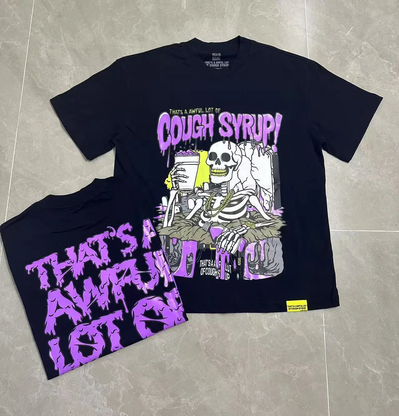 That's A Awful Lot of Cough Syrup Short Sleeve American Street Pop Hip-hop Cartoon Pattern Print Tops COUGH SYRUP T-shirt