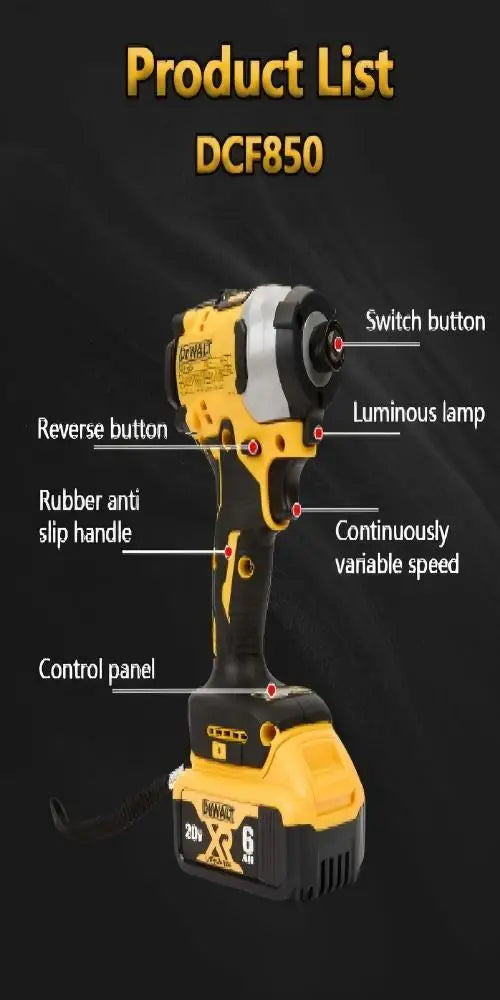 DeWalt Dcf850 Brushless Lithium Electric Screwdriver Electric Drill Woodworking Screwdriver Impact Drill Adjustable Speed