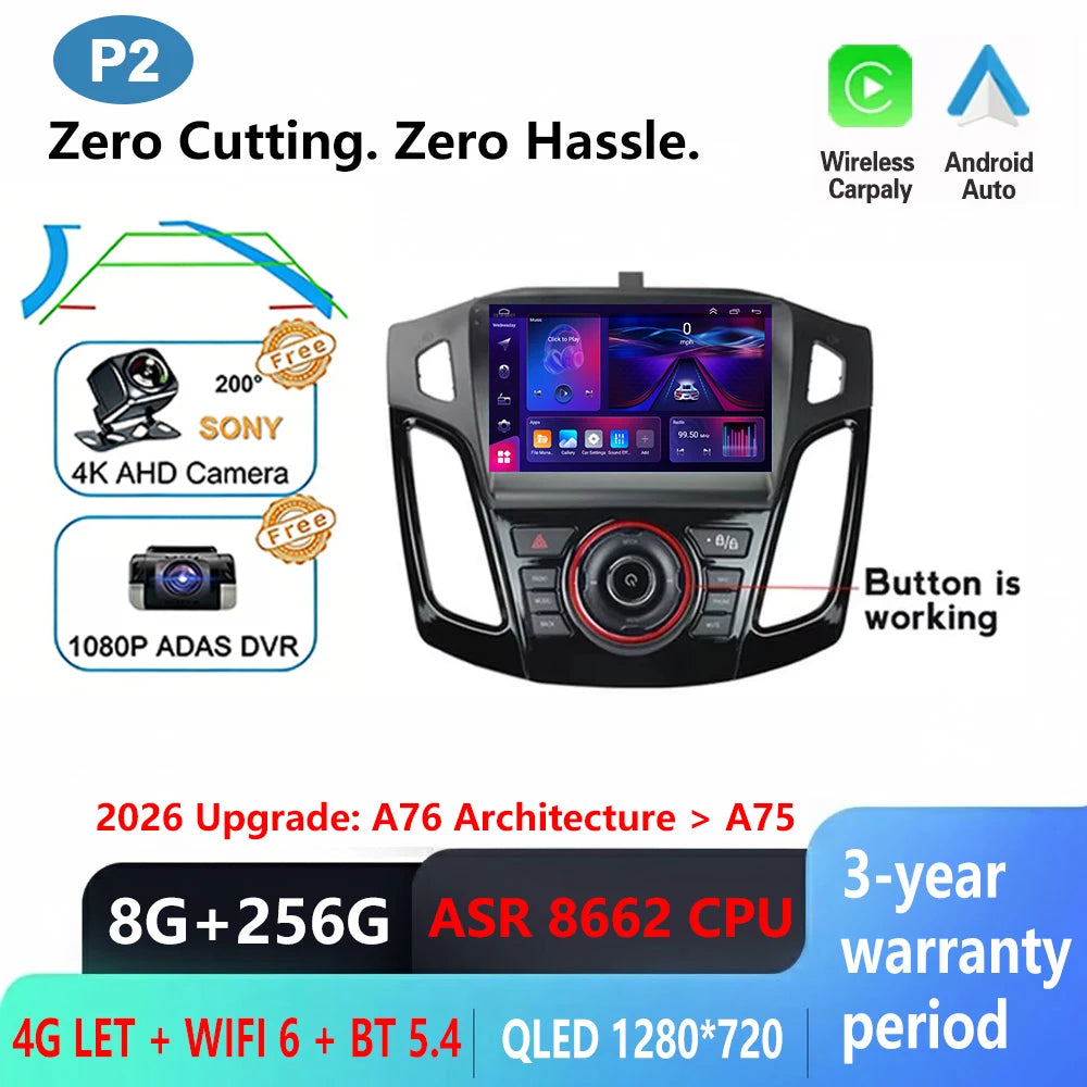 Android Multimedia Head Unit for Ford Focus 3 MK3 (2011–2019) — CarPlay, Android Auto, GPS, WiFi