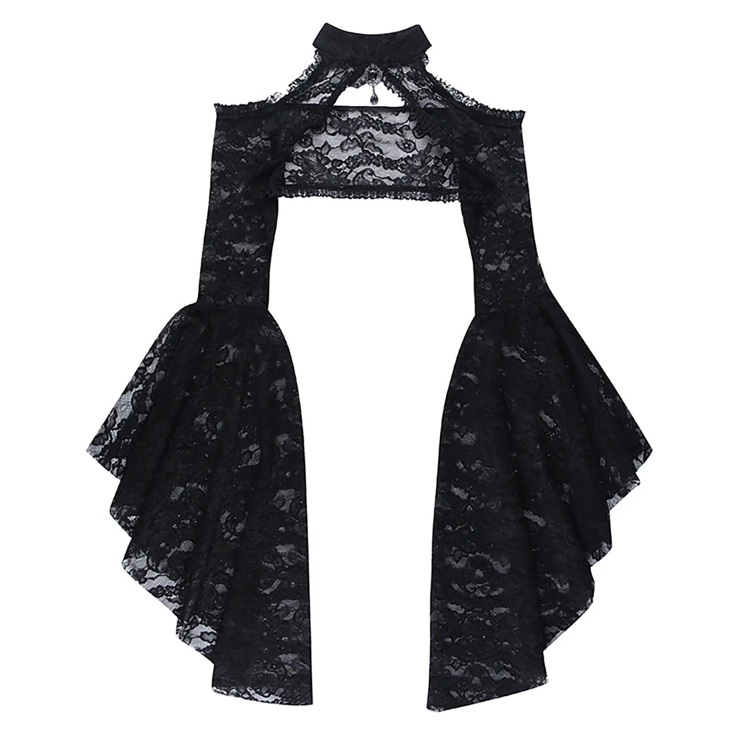 Punk Bolero Shrug Top Trad Goth Black Shawls Flared Sleeve Cover Wraps for Evening Dresses Short Cardigan See-Through Lace Shrug