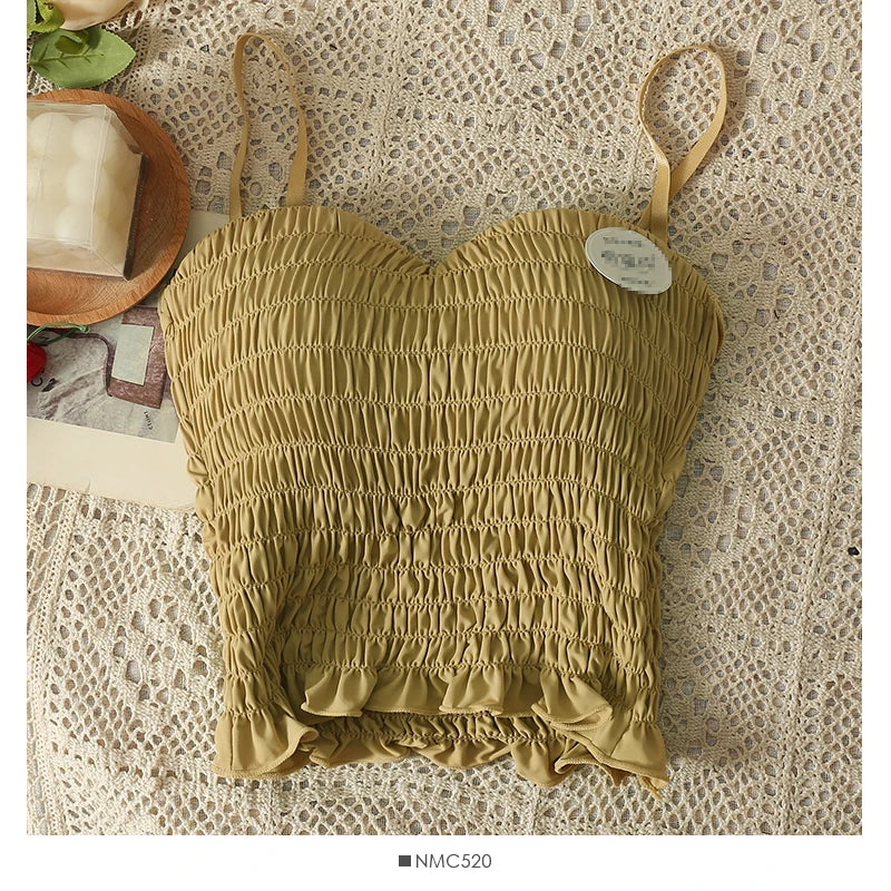 Women's pleated cami crop top with built-in bra — view 9 of 20