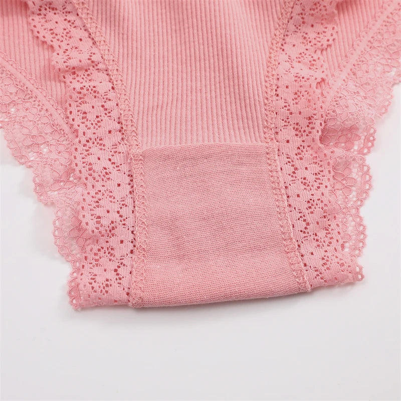 2PCS Cotton Panties for Women Sexy Lace Brazilian Briefs Female Low-Waist Cross Webbing Underpants Stretch Breathable Intimates