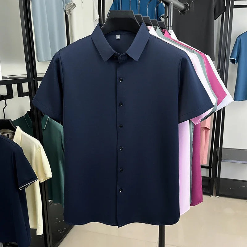 Men's Solid Dress Shirt - Short Sleeve, Wrinkle-Resistant Slim Fit