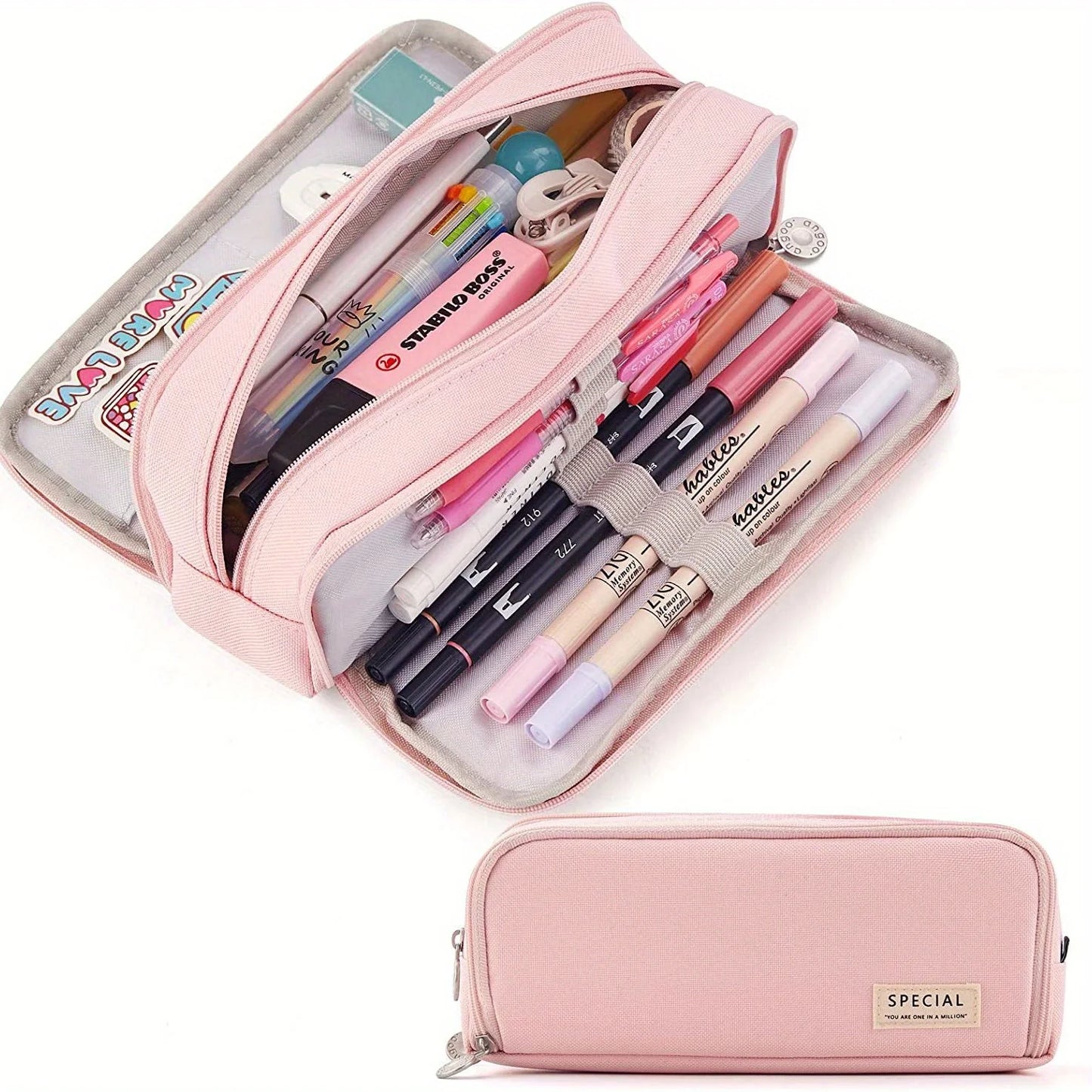Large Capacity Pencil Case 3 Compartment Multifunctional Pen Bag for Girls Boy School Student Office Stationery Organizer