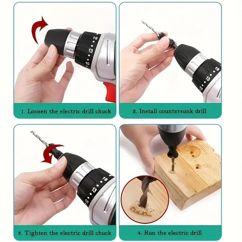 4/5 PCS Woodworking Countersunk Head Drill And Chamfering One Piece Hexagonal Handle Countersunk Fried Dough Twist Drill