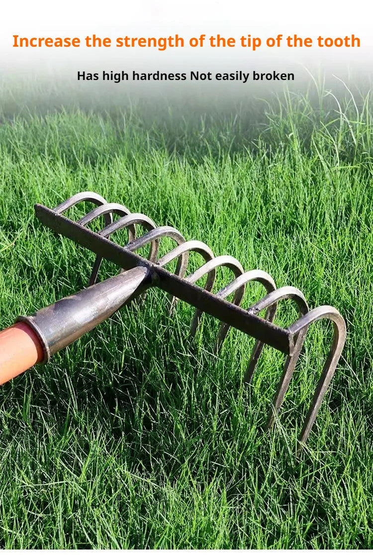 Multifunctiona steel rake Manganese Steel Durable Laborsaving Agricultural Nine-tooth Nail Rake for raking grass, loosening soil