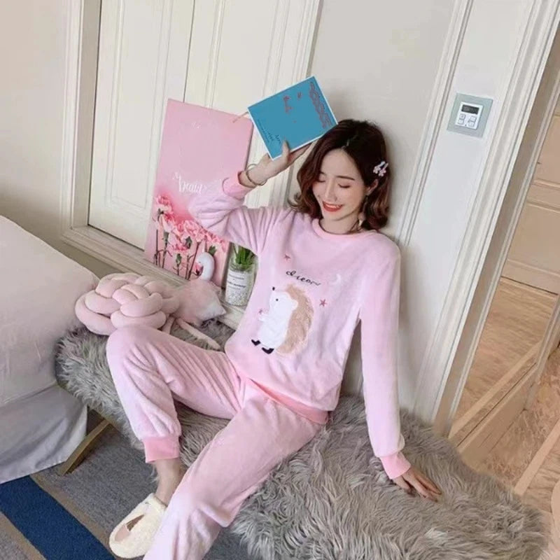 Women's Flannel Pajama Set - Printed Long Sleeve Round Neck PJs - photo 3