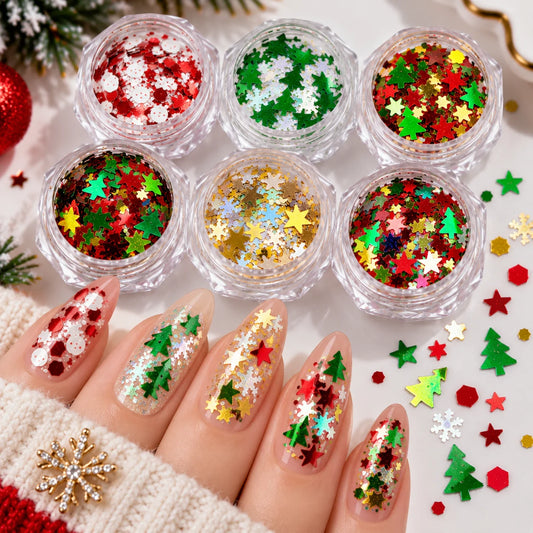 Christmas Nail Art Glitter Sequins - Mixed Snowflake & Star Flakes