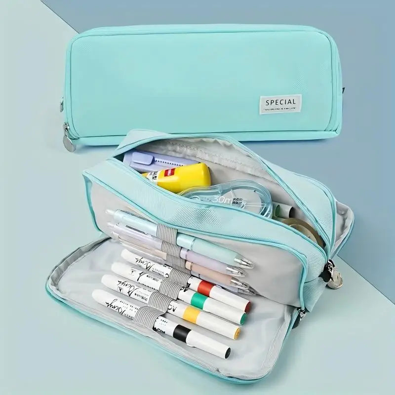 Large Capacity Pencil Case 3 Compartment Multifunctional Pen Bag for Girls Boy School Student Office Stationery Organizer