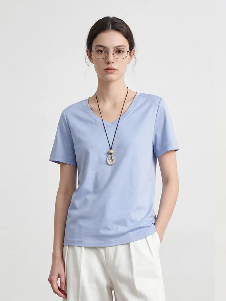 Women's Luxury Mulberry Silk Cotton T-Shirt – Loose Round Neck Short Sleeve Solid Basic Top
