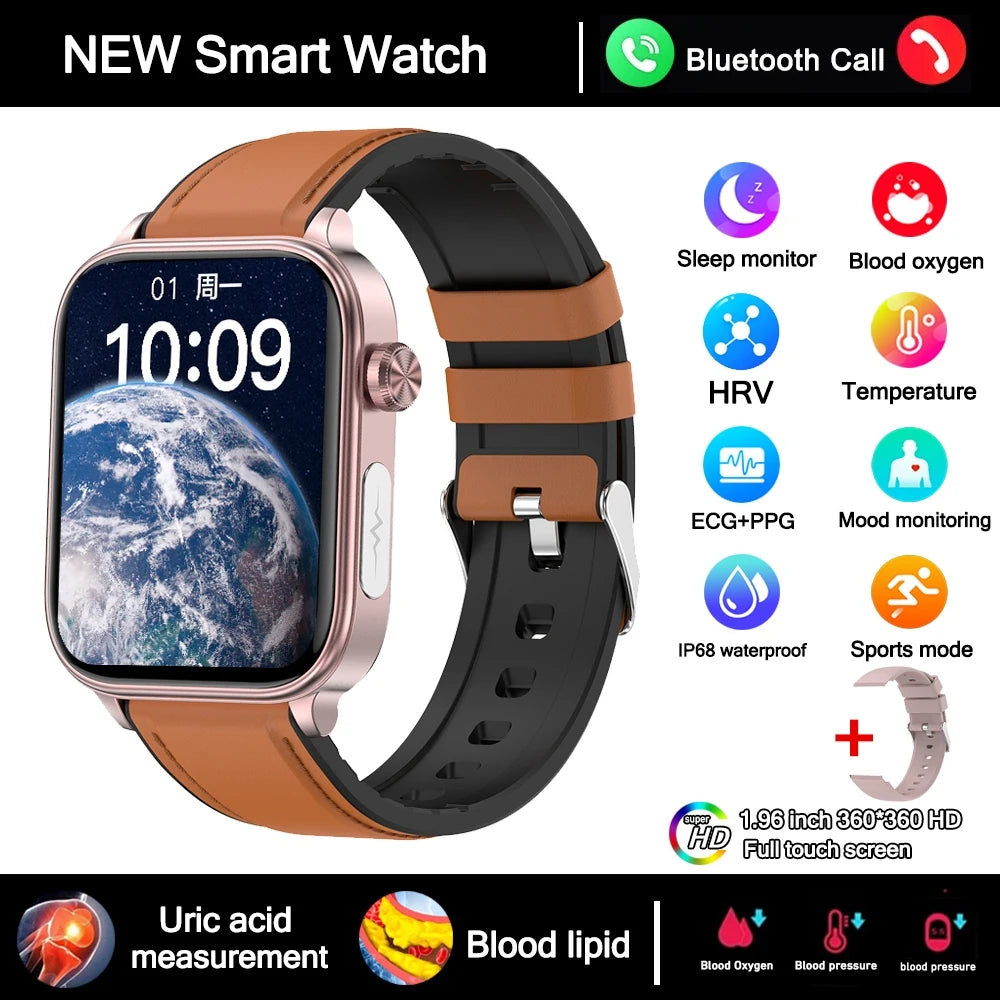 2026 New Al Science Diagnosis Blood Lipids Uric Acid Blood Oxygen Smart Watch Men ECG+PPG Voice Bluetooth Call Health Smartwatch
