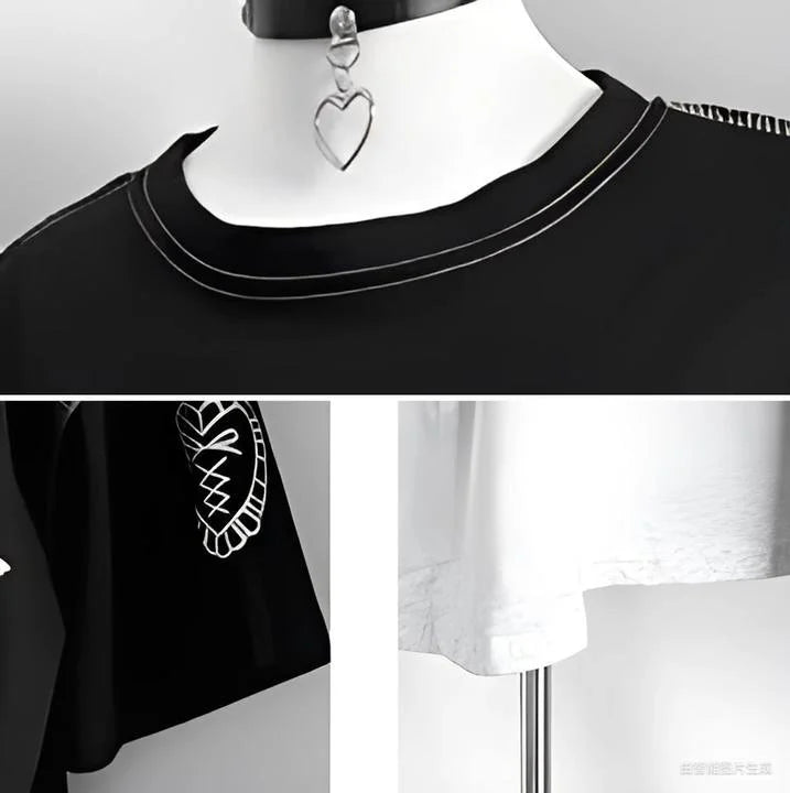 Japanese Y2K Harajuku Gothic anime Girl Printed Short Sleeve Couple T-shirt Summer New Loose and Comfortable Casual Top