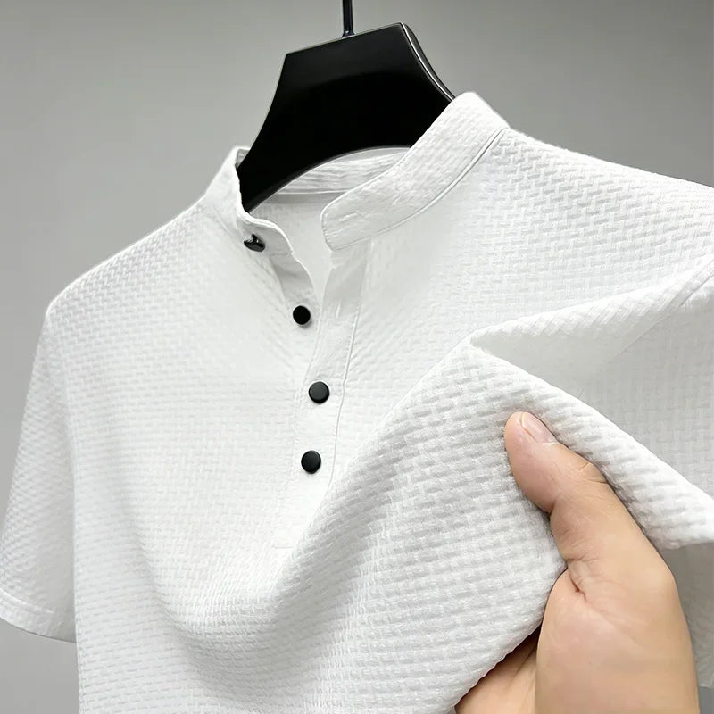 Men's Waffle-Knit Stand Collar Polo - Slim Fit, Office Ready