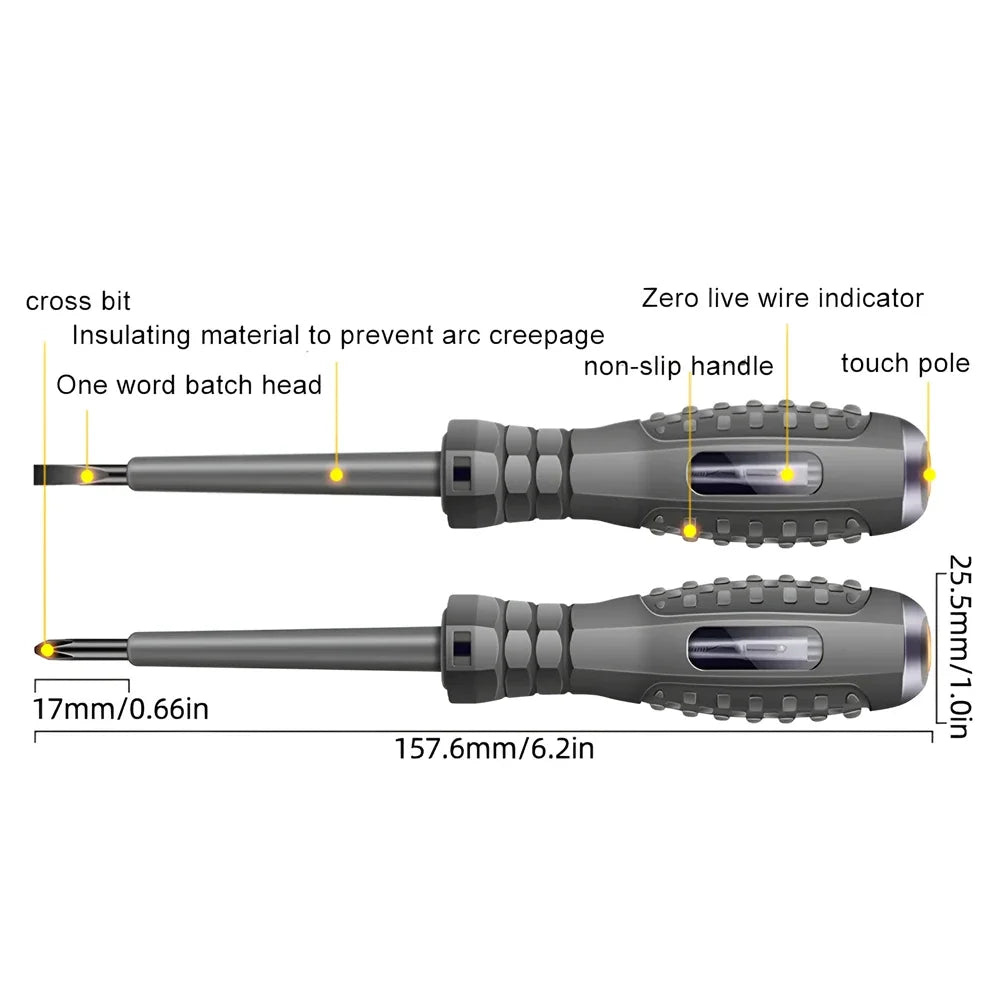 2pcs Word/Cross electrician screwdriver 12-220V Voltage Tester Pen AC/DC Induction Insulated Electricians Screwdriver Hand Tools