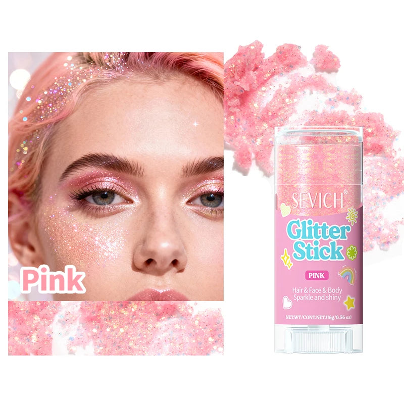 Glitter Makeup Stick for Hair Face Body Shimmer Gel Cosmetic for Women Festival Party Independence Day Hair Decoration