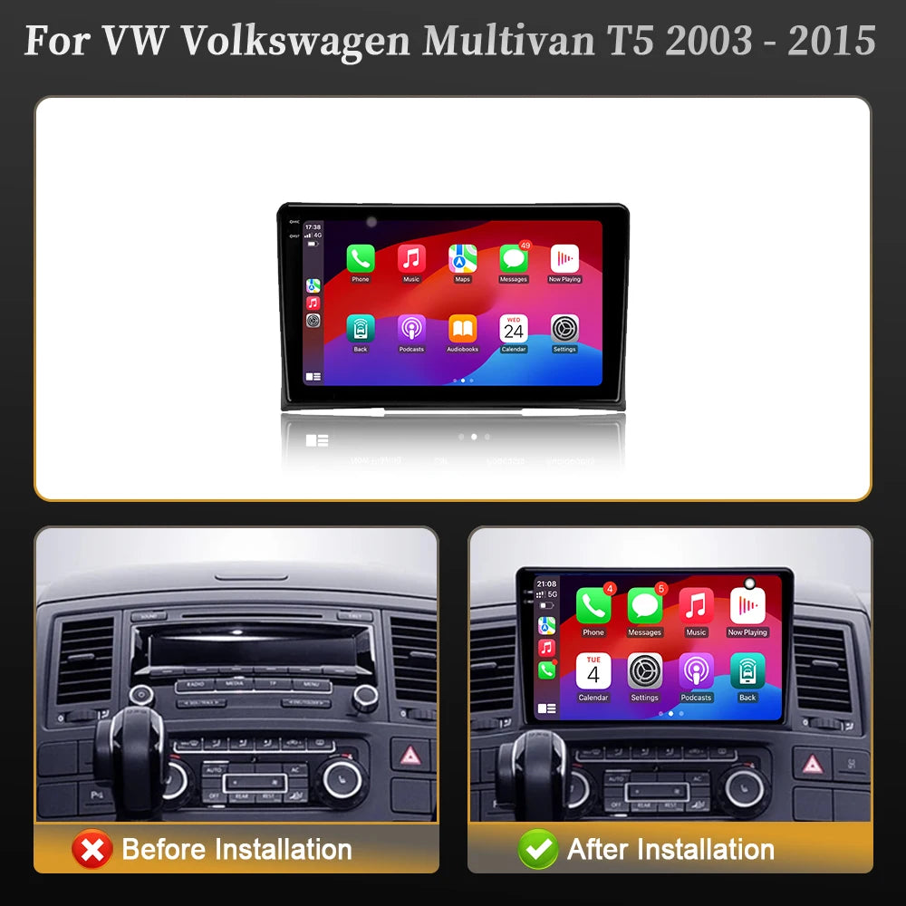9 inch  For VW Volkswagen Multivan T5 2003-2015 Car Radio BT Carplay Android 16 Multimedia Navigation Head Unit 2K QLED Screen