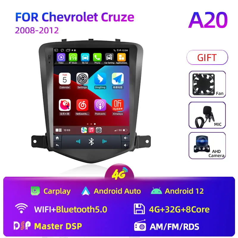 Car Stereo with Apple CarPlay & Android Auto, Compatible with Chevrolet Cruze (2008-2012)