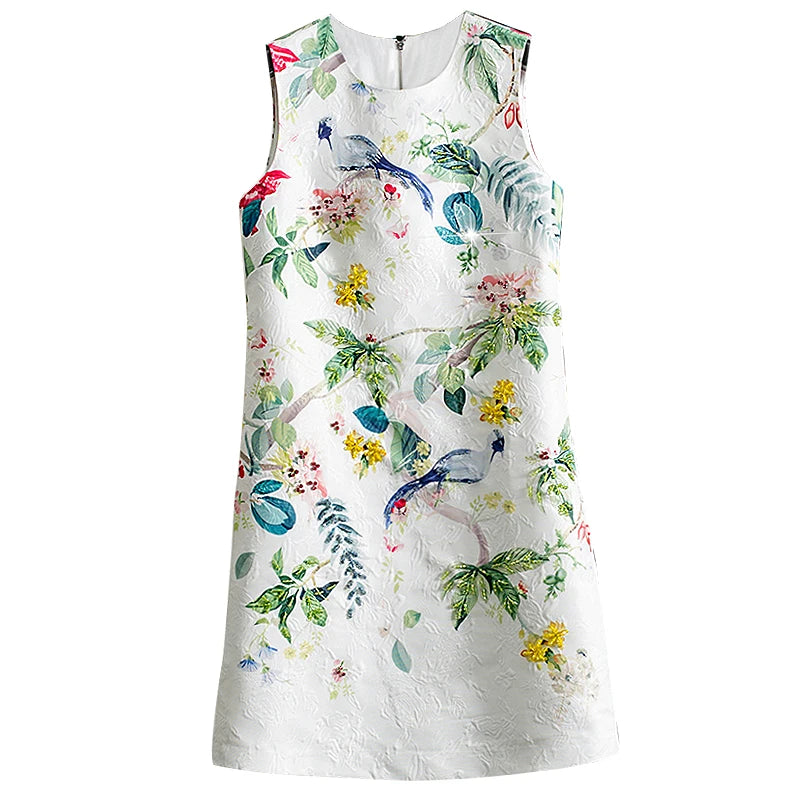 Luxury Beaded Sleeveless Mini Dress for Women – Chinese Style Floral Embroidery Crystal Rhinestone Summer Party Dress