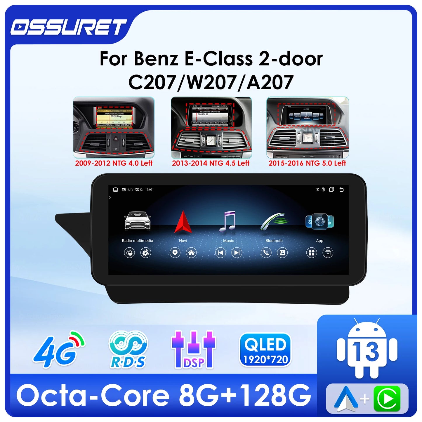 Android Car Stereo for Mercedes-Benz E-Class C207 W207 A207 (NTG 4.0/4.5/5.0) — CarPlay, Android Auto, GPS