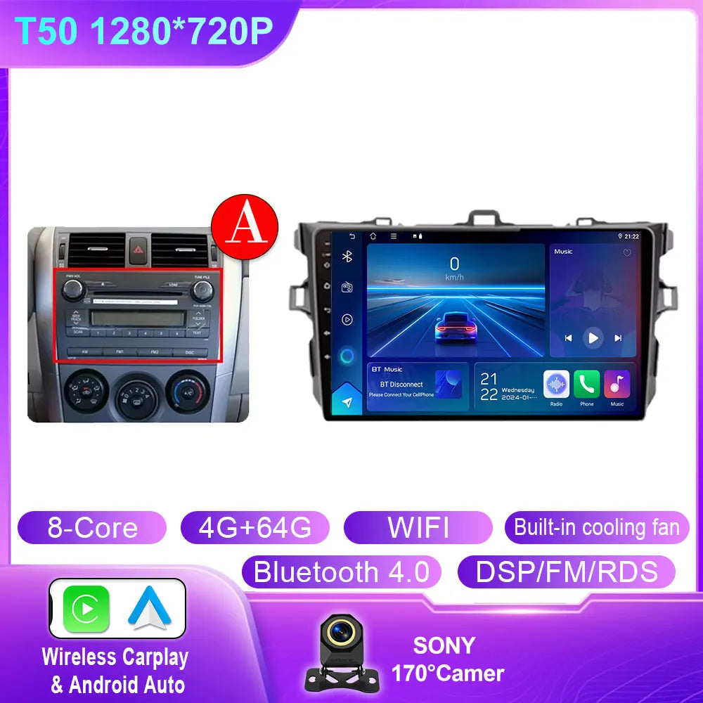 Android 14 For Toyota Corolla 2006 2007 2008 2009 2010 2012 2013 Carplay stereo Car Radio Navigation GPS Multimedia video NO DVD