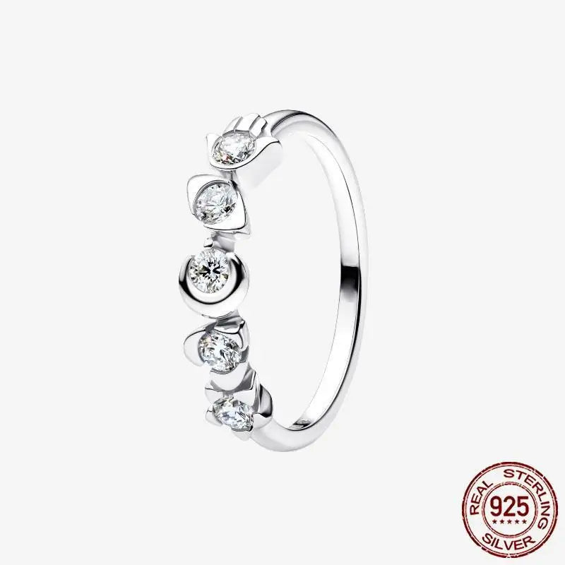 925 Sterling Silver Open Ring Style CZ Paved Heart Butterfly Flower Colorful Gemstone Ring For Women Daily Wear Jewelry Gift