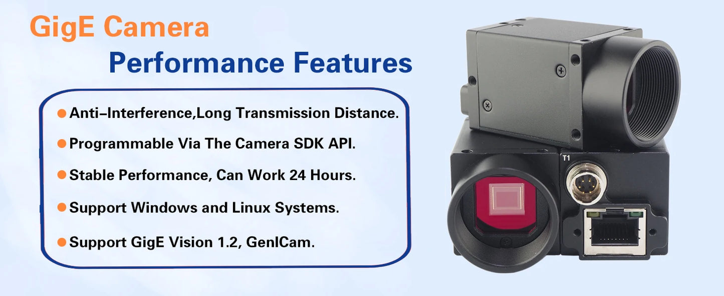 Gigabit Ethernet GigE Machine Vision Industrial Camera Color Rolling Shutter C Mouth Provide SDK Windows Linux Demo Python