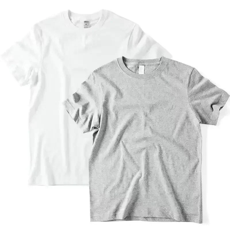 2pcs Solid Color T-shirt 100% Cotton Men Women White O-Neck Loose Short-sleeved Basic Models All-match T-shirt Couple Tops Black