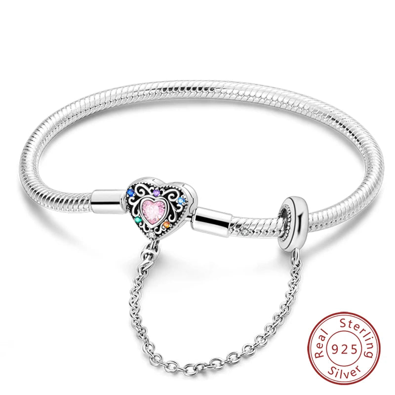 925 Sterling Silver Charm Bracelet – Star Moon Sun Four Leaf Clover Zircon | DIY Birthday Gift for Women (17-20cm)