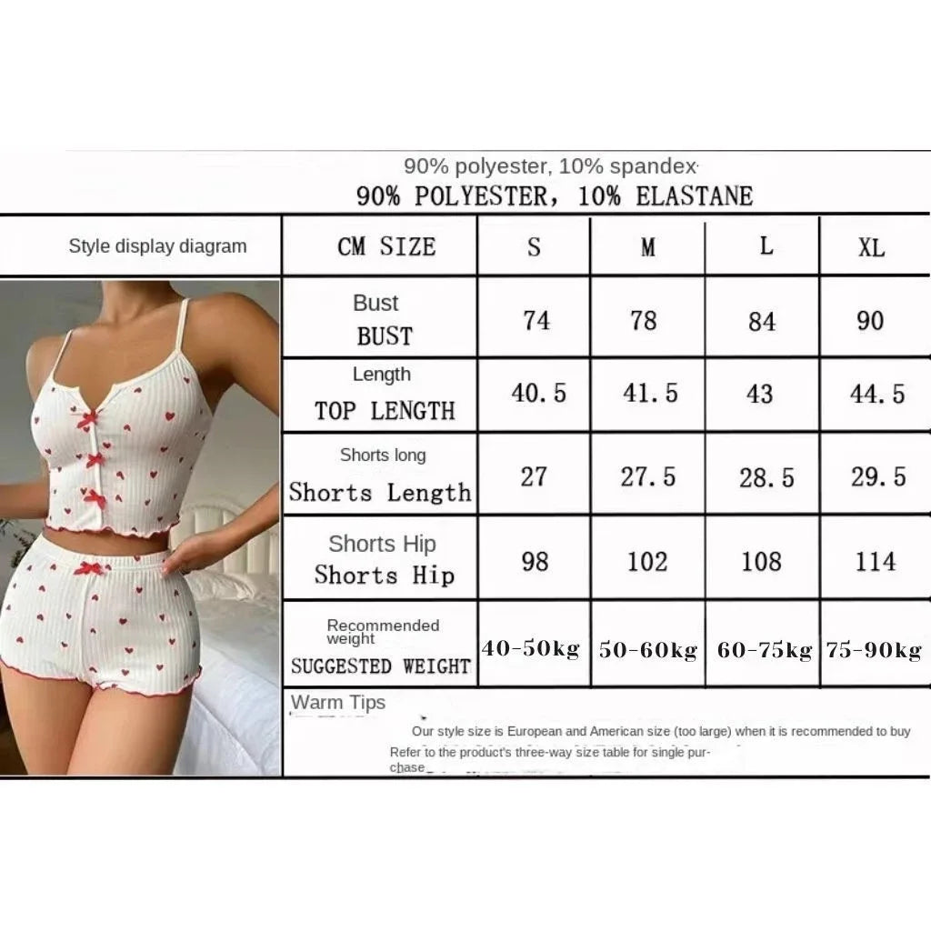 Women's Heart Print Silk Satin Pajama Set – V-Neck Sleeveless Cami Top & Shorts Loungewear | S–XL (4 Sets)