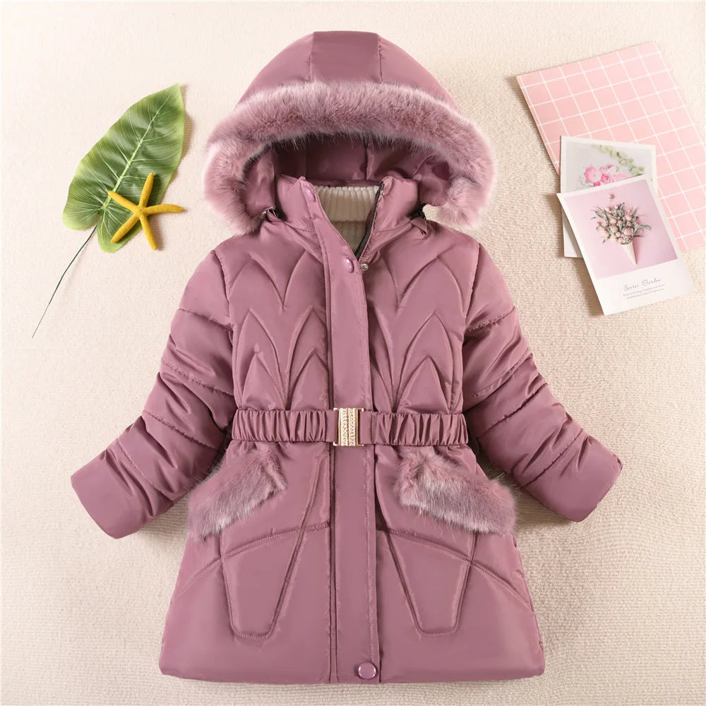 Girls' Hooded Winter Coat with Belt - Plush Lined Heavy Jacket - photo 3
