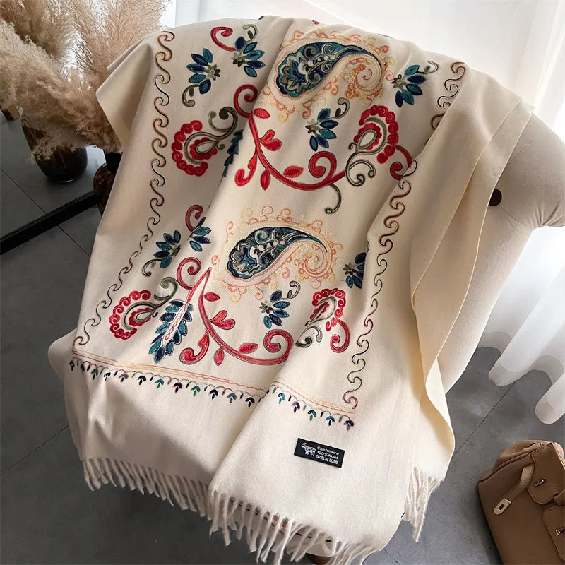 Women's Embroidered Flower Shawl - Thick Winter Poncho Wrap - photo 4