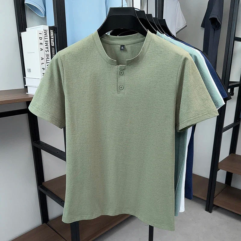 Men's Two-Button Henley Tee - Soft Knit, Cool Lightweight Summer