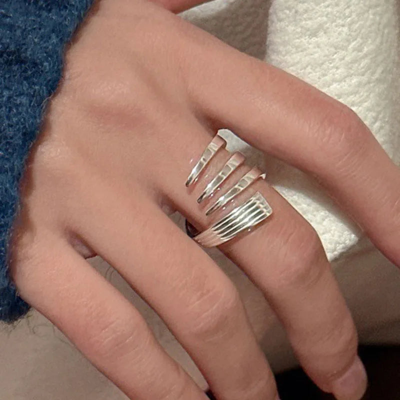 PANJBJ 925 Sterling Silver Hollow Out Rings For Women Three Layered Cross Punk Irregular Vintage Jewelry Gift Dropshipping