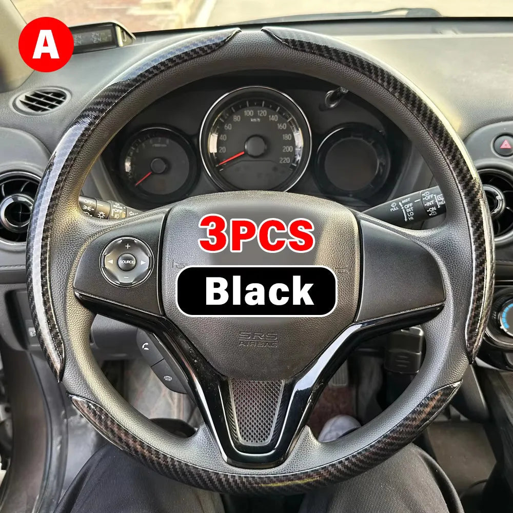 3PCS Car Steering Wheel Cover Warm Winter 38cm Round Steery Wheel Universa Glossy Laser Carbon Fiber Auto Interior Accessories