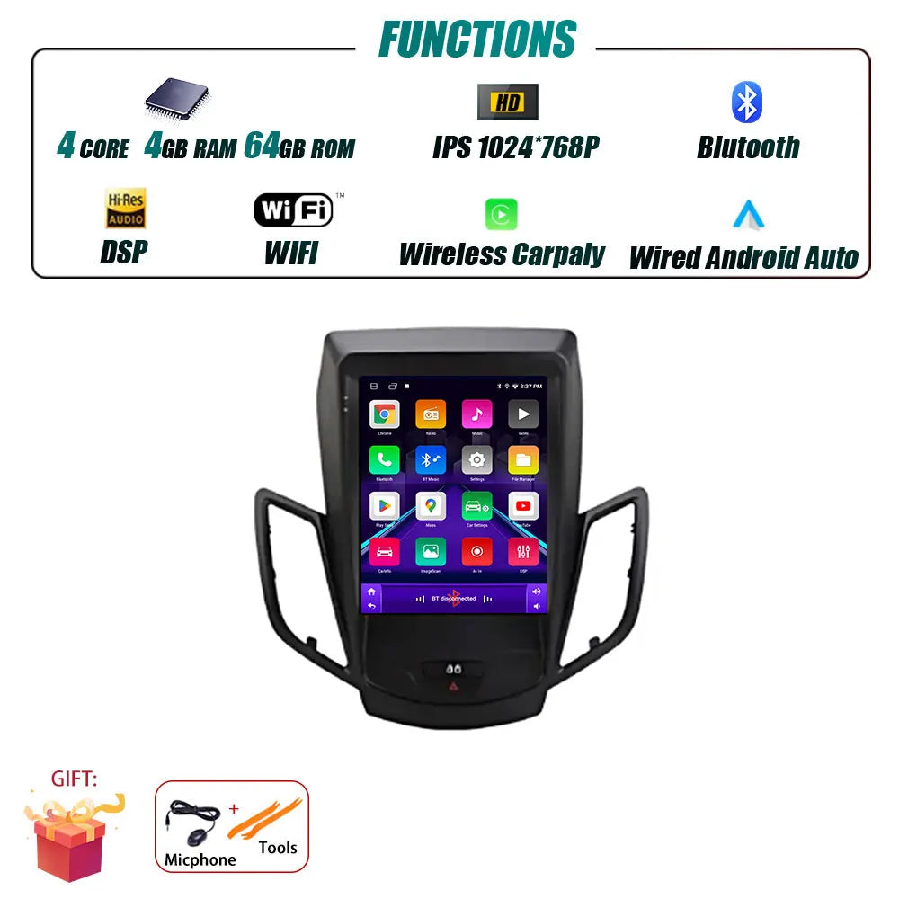 Android 16 Carplay For Ford Fiesta MK7 2009-2016 Car Radio Multimedia Stereo Player WiFi GPS Navigation NO DVD