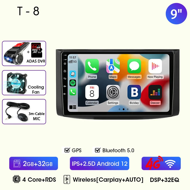 JMCQ Car Radio For Chevrolet Aveo 2006 2007 2008 2009 2010 2011 2012 2din Android12 Carplay Multimidia Video Player Head Unit