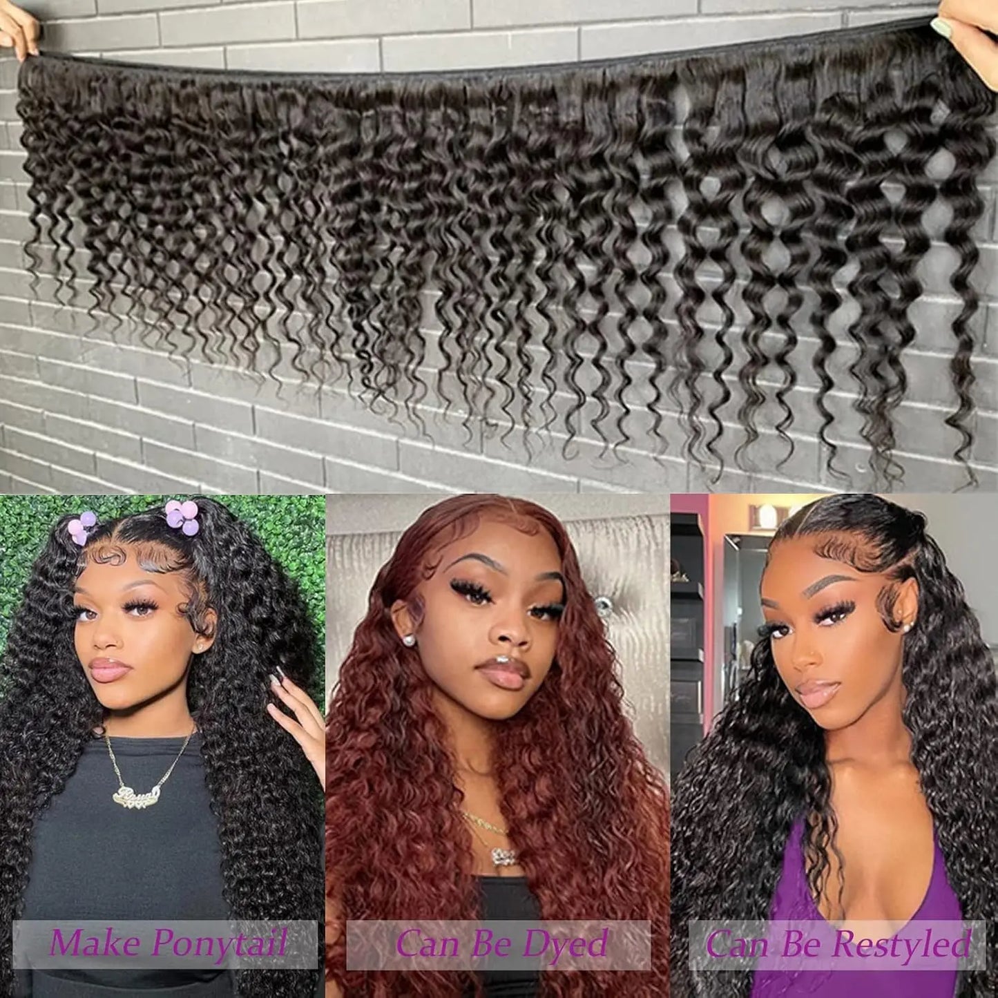 Solid Weaving Deep Wave Human Hair Bundles Curly Hair Weaving Raw Tissage Double Weft Deep Curly Hair Extensions 1/2/4 Pcs
