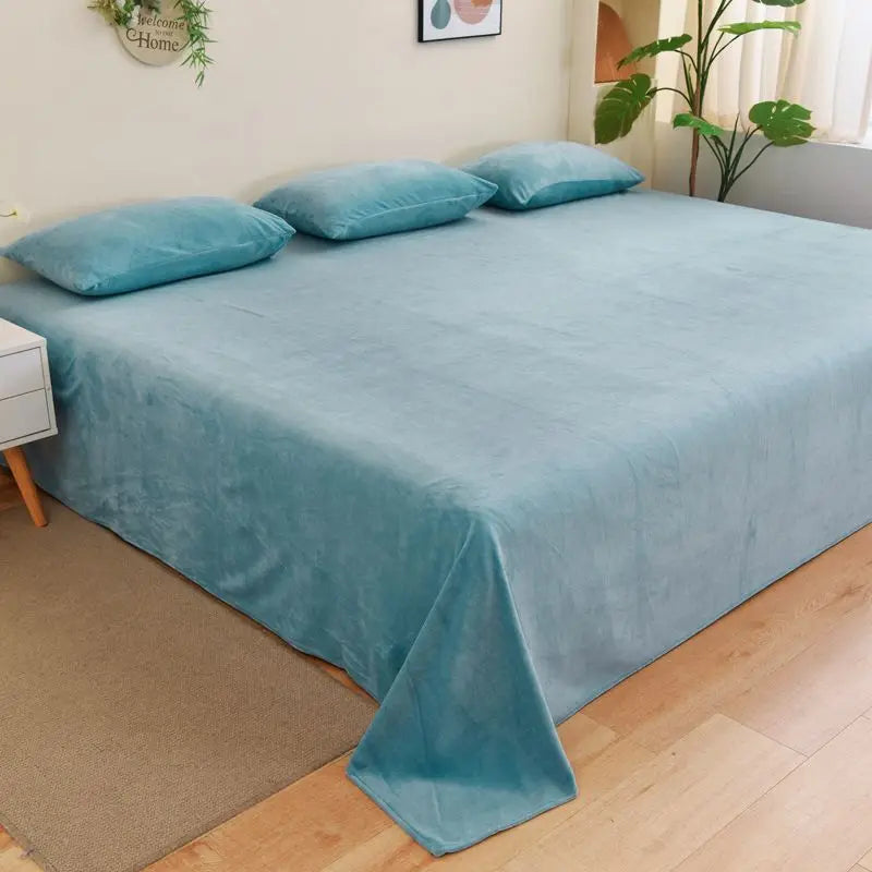 Winter Warm Thick Plush Velvet Flat Sheet Solid Color Large Size Soft Flannel Bed Sheet 350x245cm Not Including Pillowcase