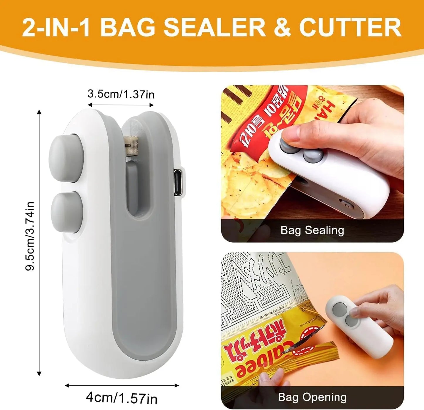 1 pcs Mini Handheld Bag Sealer, Locks in Freshness for Chips, Nuts. 10x6x4cm,  Cordless