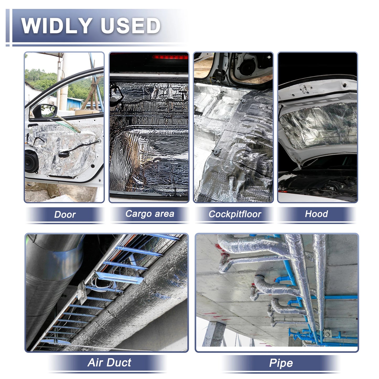 Uxcell Car Firewall Heat Sound Deadener Insulation Mat Aluminium Coating Cotton Self-adhesive Noise Insulation 5mm 10mm
