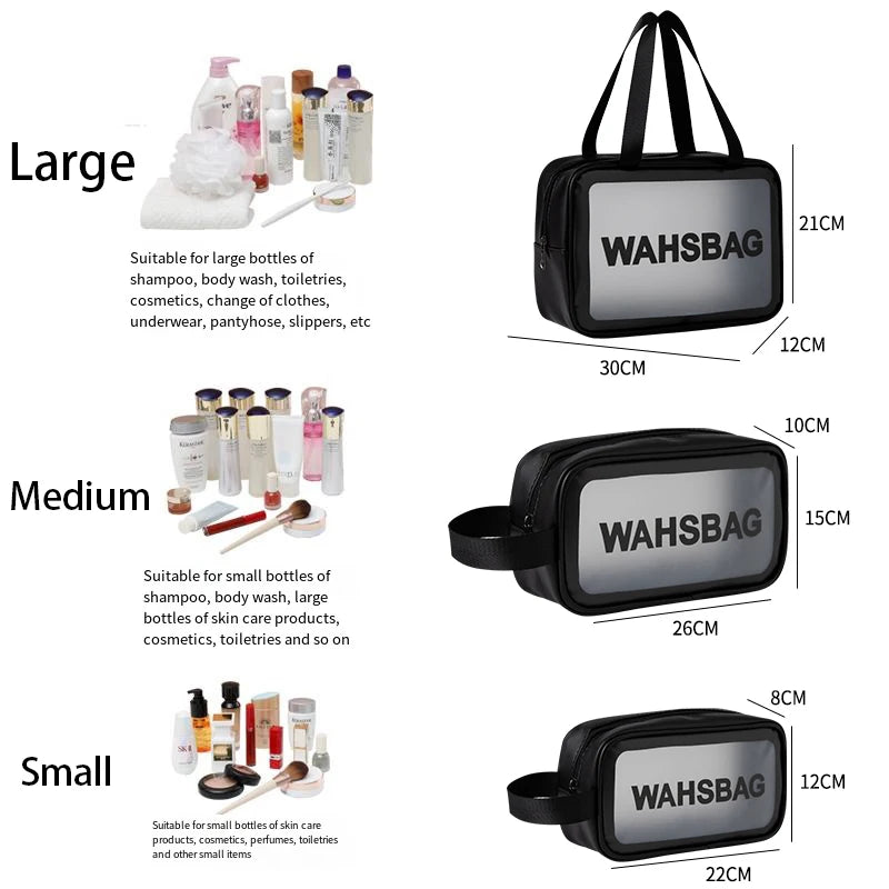 Large Capacity Makeup Bag Transparent PVC Waterproof Travel Toiletry Bag Cosmetics Organizer Storage Tote Clear 3Pcs Wash Bags