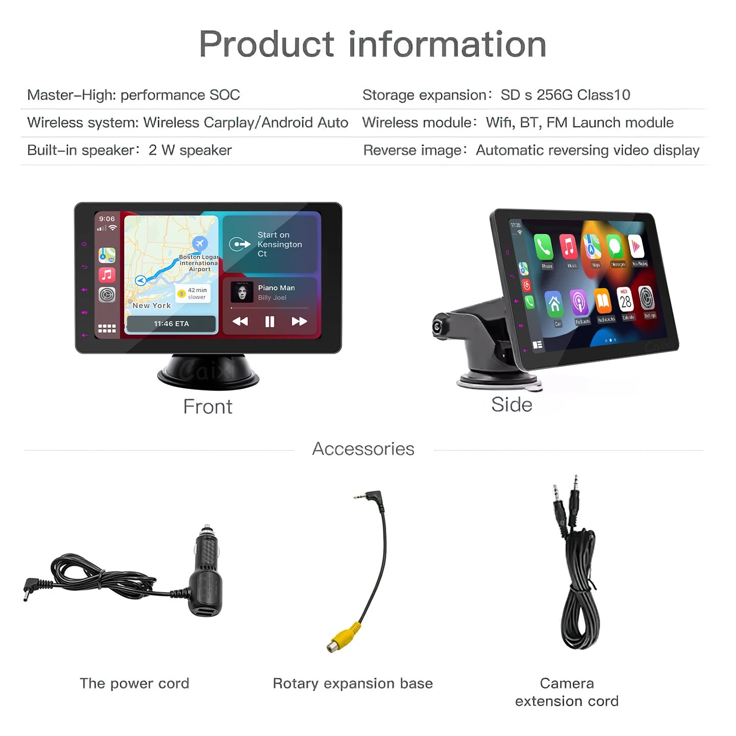 CAIXI Portable Wireless CarPlay & Android Auto Touchscreen — Dash-Mount Car Stereo Display