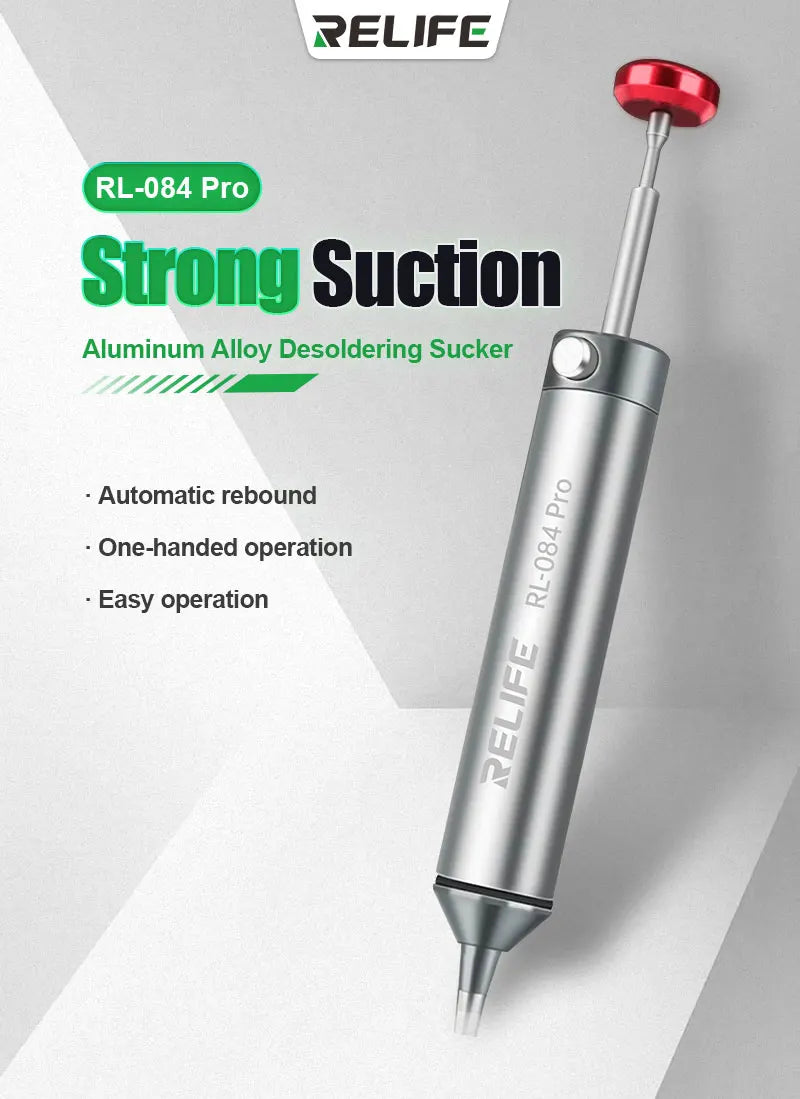 RELIFE RL-084 Pro Strong Suction Aluminum Alloy Desoldering Sucker Powerful Vacuum Suction for PCB Soldering Removal & Repair
