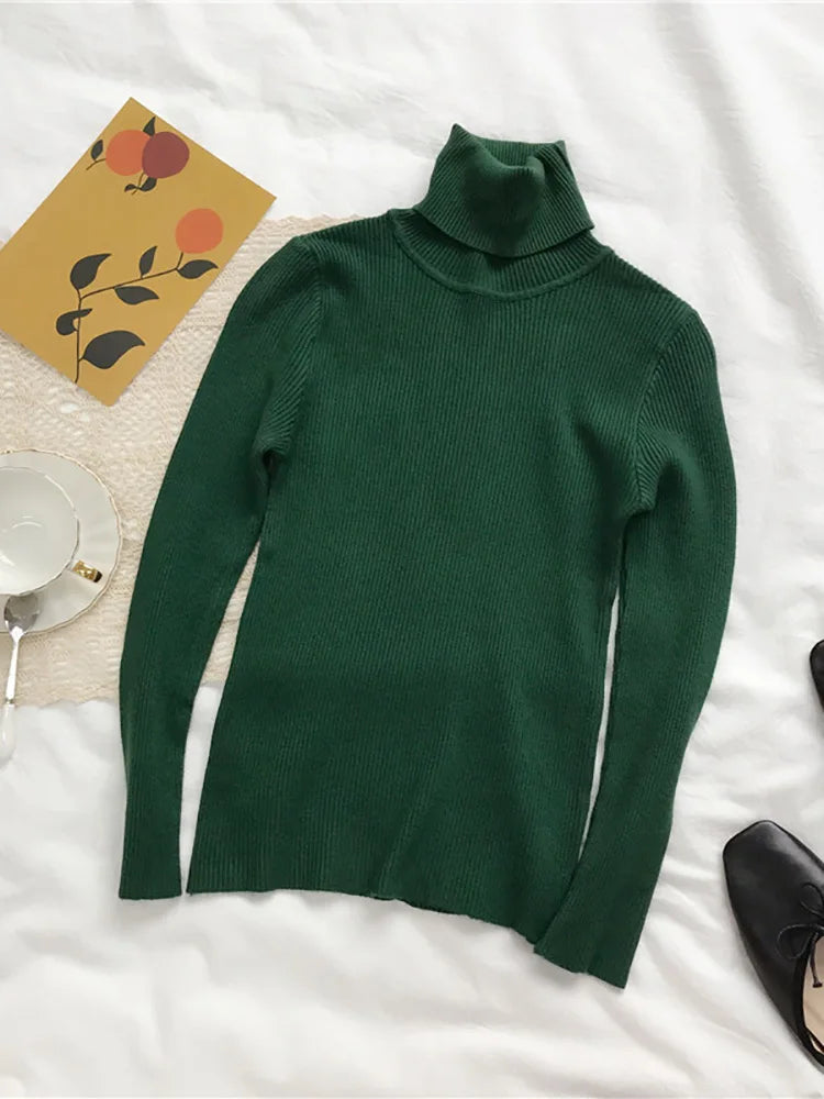 Women's Korean Turtleneck Sweater — Slim Knit Jumper